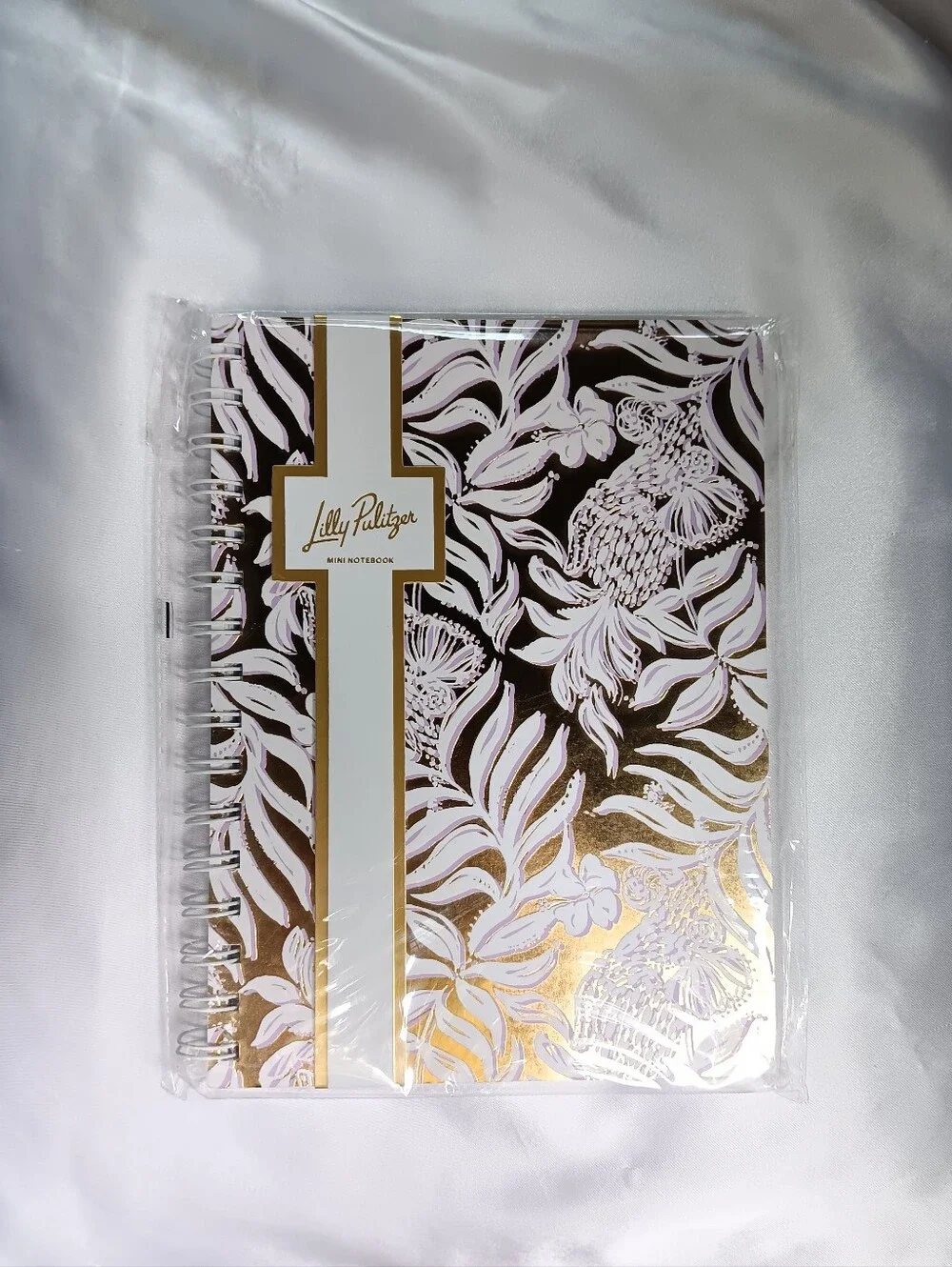 Lilly Pulitzer Mini Notebook Spiral Bound Pocket Floral Metallic Gold Lilac 8.5